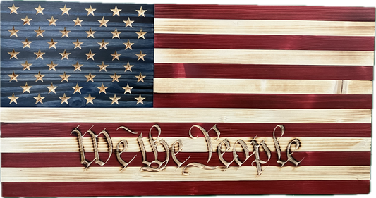 Handmade Wooden American Flag Engraved with "We The People"