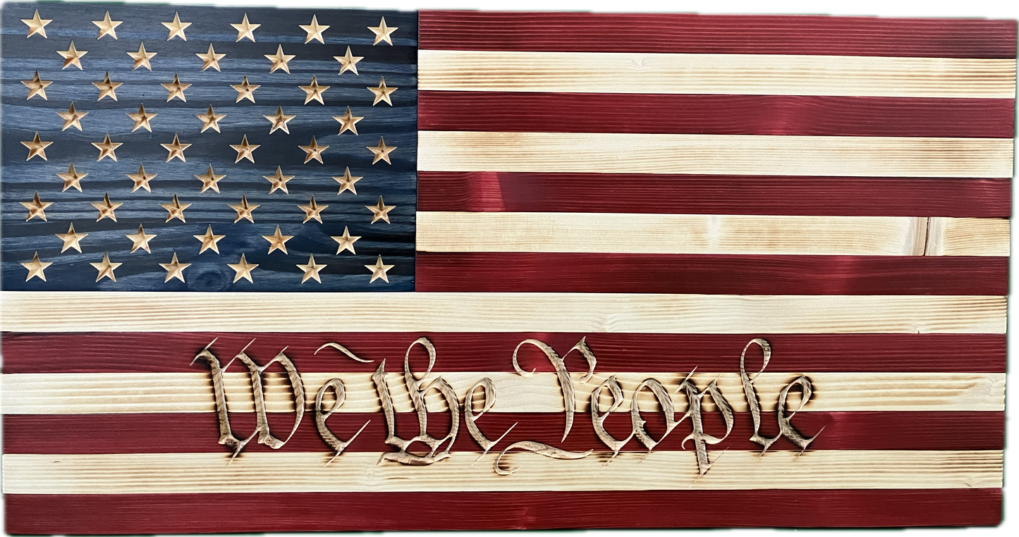 Handmade Wooden American Flag Engraved with "We The People"