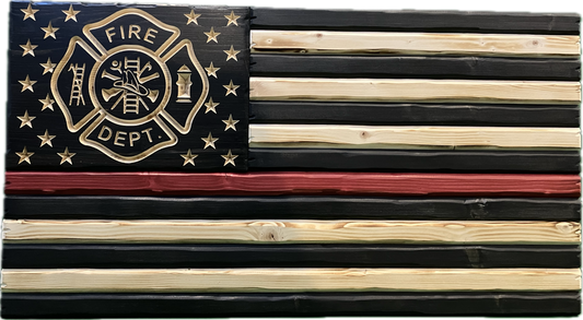 Handmade Wooden Distressed Thin Red Line American Flag