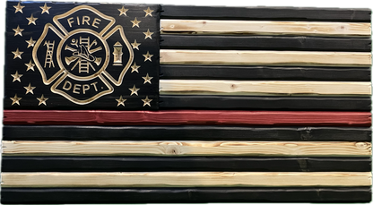 Handmade Wooden Distressed Thin Red Line American Flag