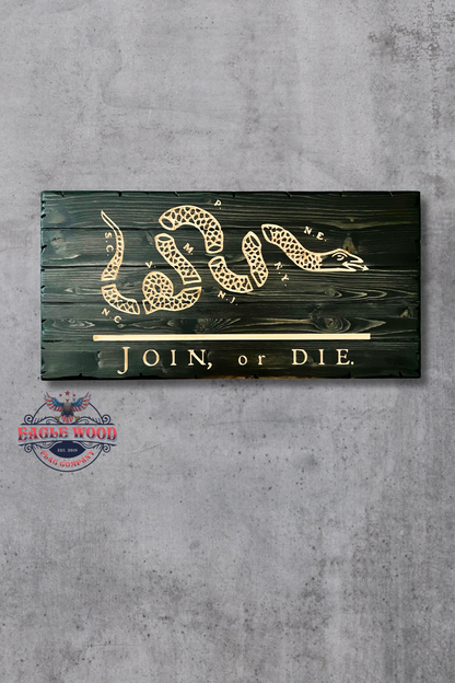 Handcrafted Wooden "Join or Die" Flag