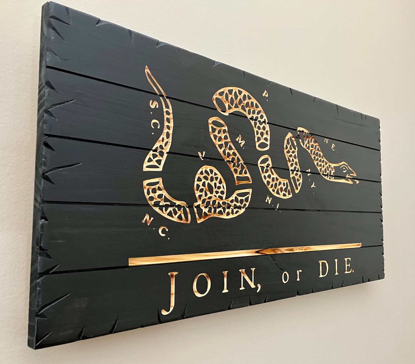 Handcrafted Wooden "Join or Die" Flag