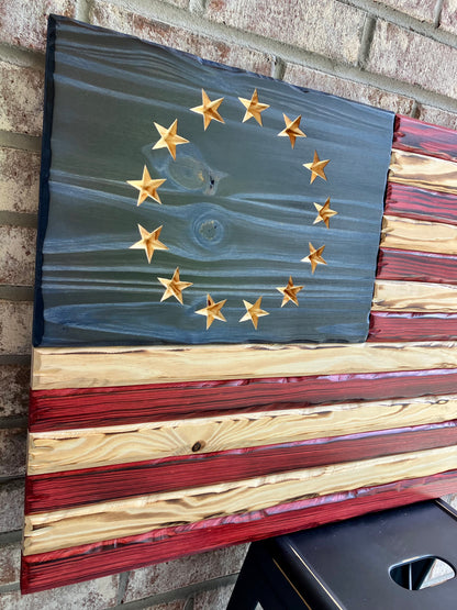 Handmade Wooden Distressed Betsy Ross American Flag