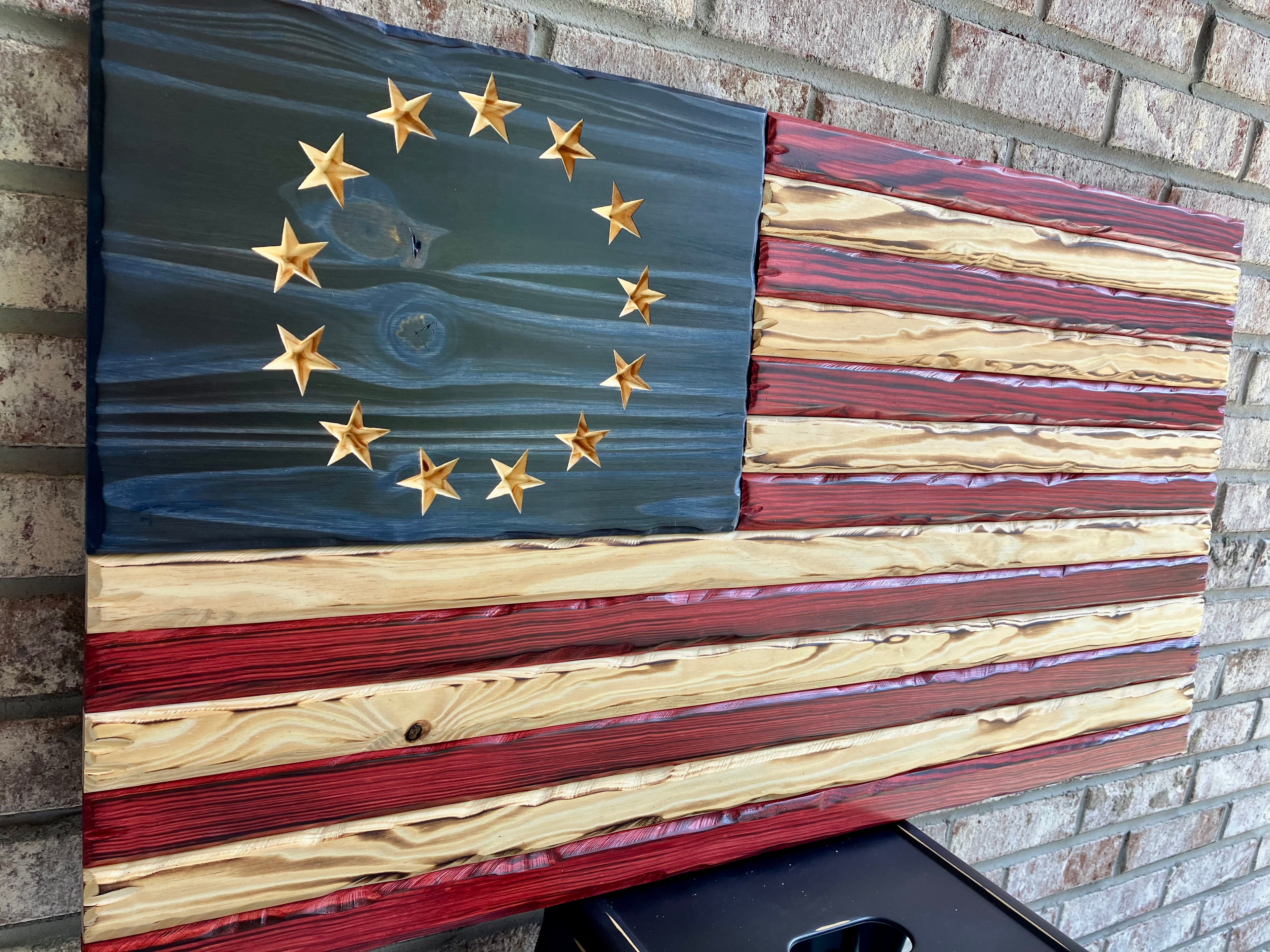 Handmade wooden Betsy Ross American Flag