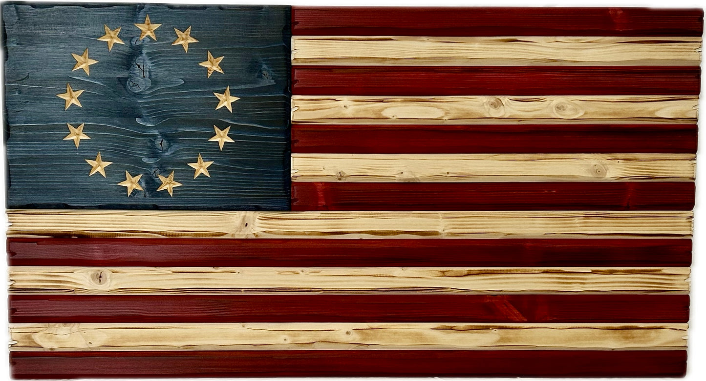 Handmade Wooden Distressed Betsy Ross American Flag