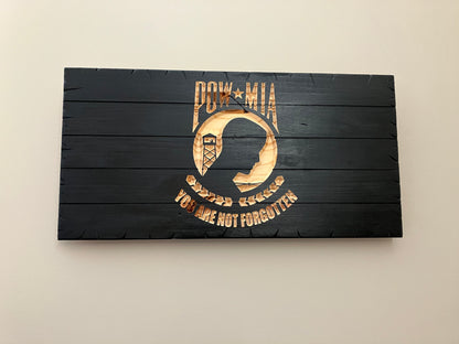 Handcrafted Wooden POW/MIA Flag