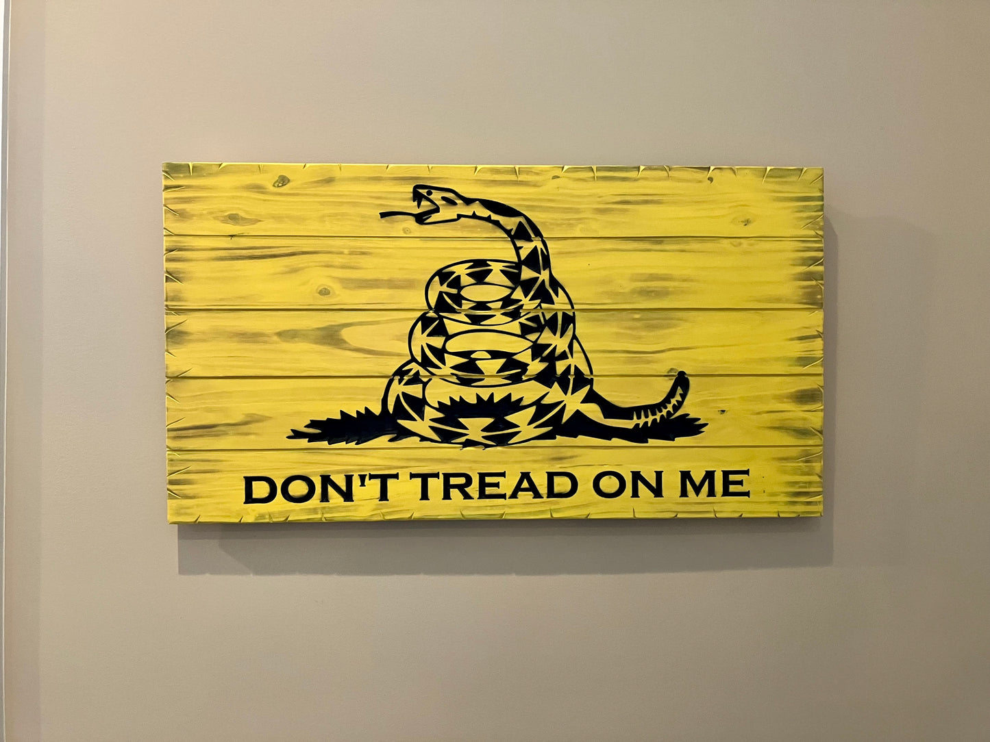 Handcrafted Wooden Gadsden "Don't Tread On Me" Flag