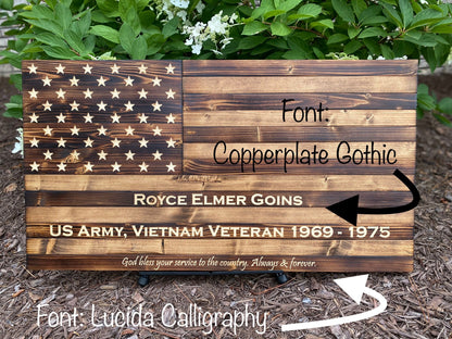 Personalized Engraving for Wooden American Flag