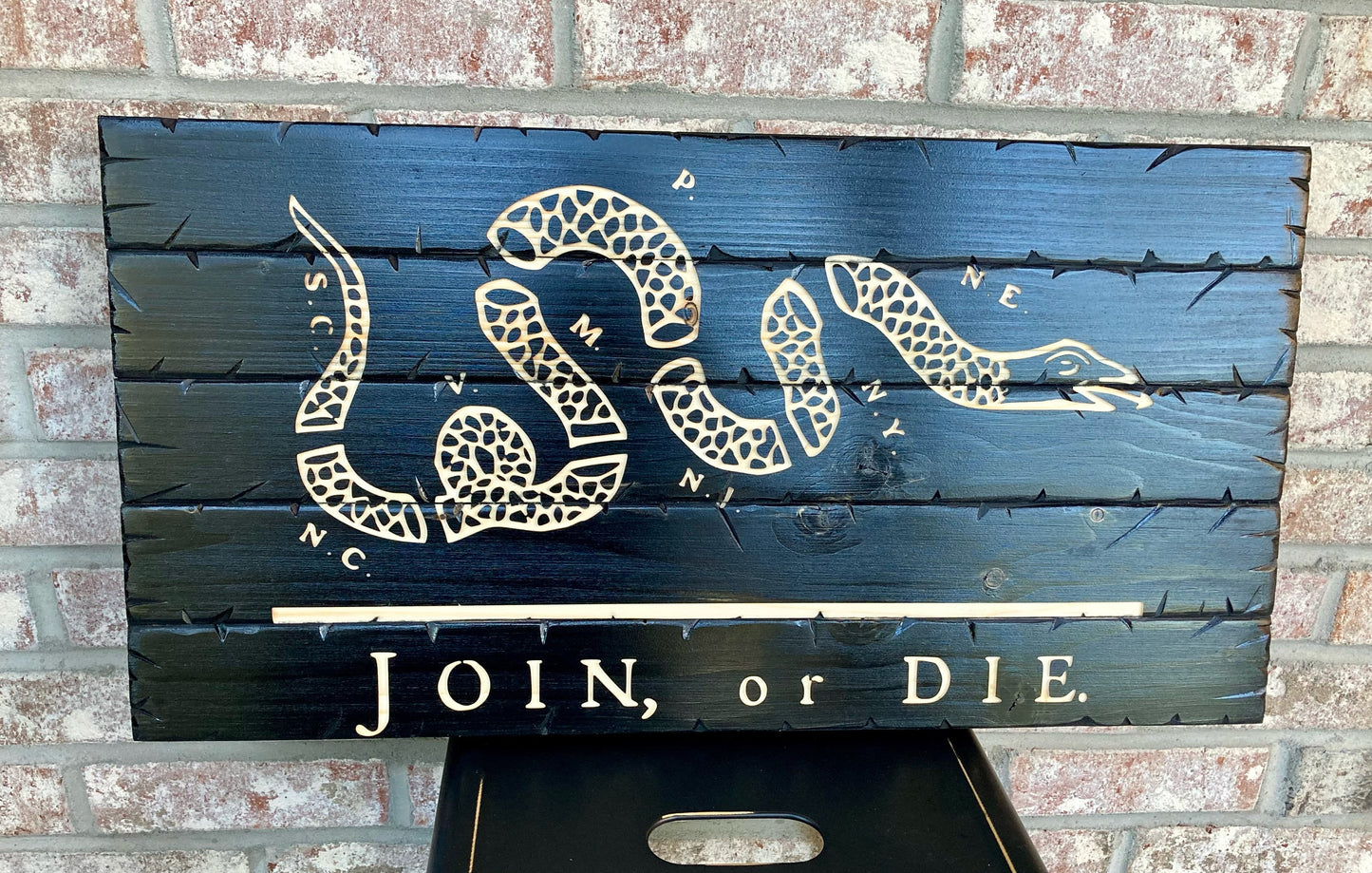 Handcrafted Wooden "Join or Die" Flag