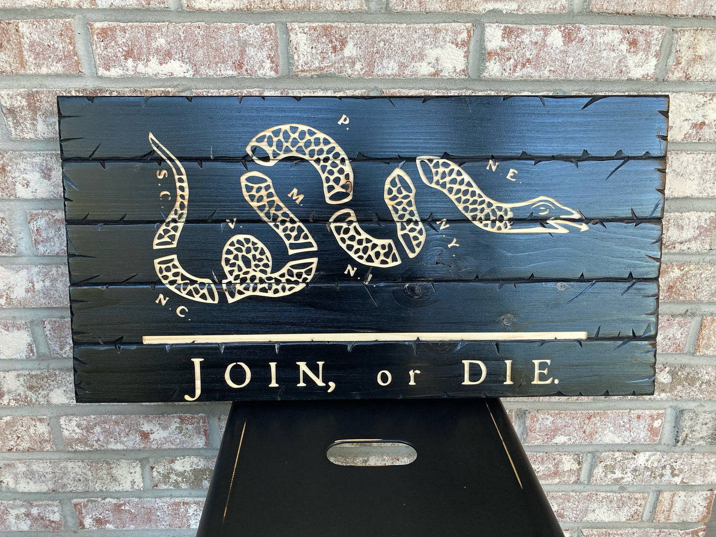 Handcrafted Wooden "Join or Die" Flag